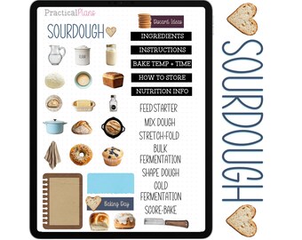 Sourdough Bread Digital Stickers | Recipe Stickers | Digital Sticker Book | Goodnotes Compatible | Pre-cropped PNG Files