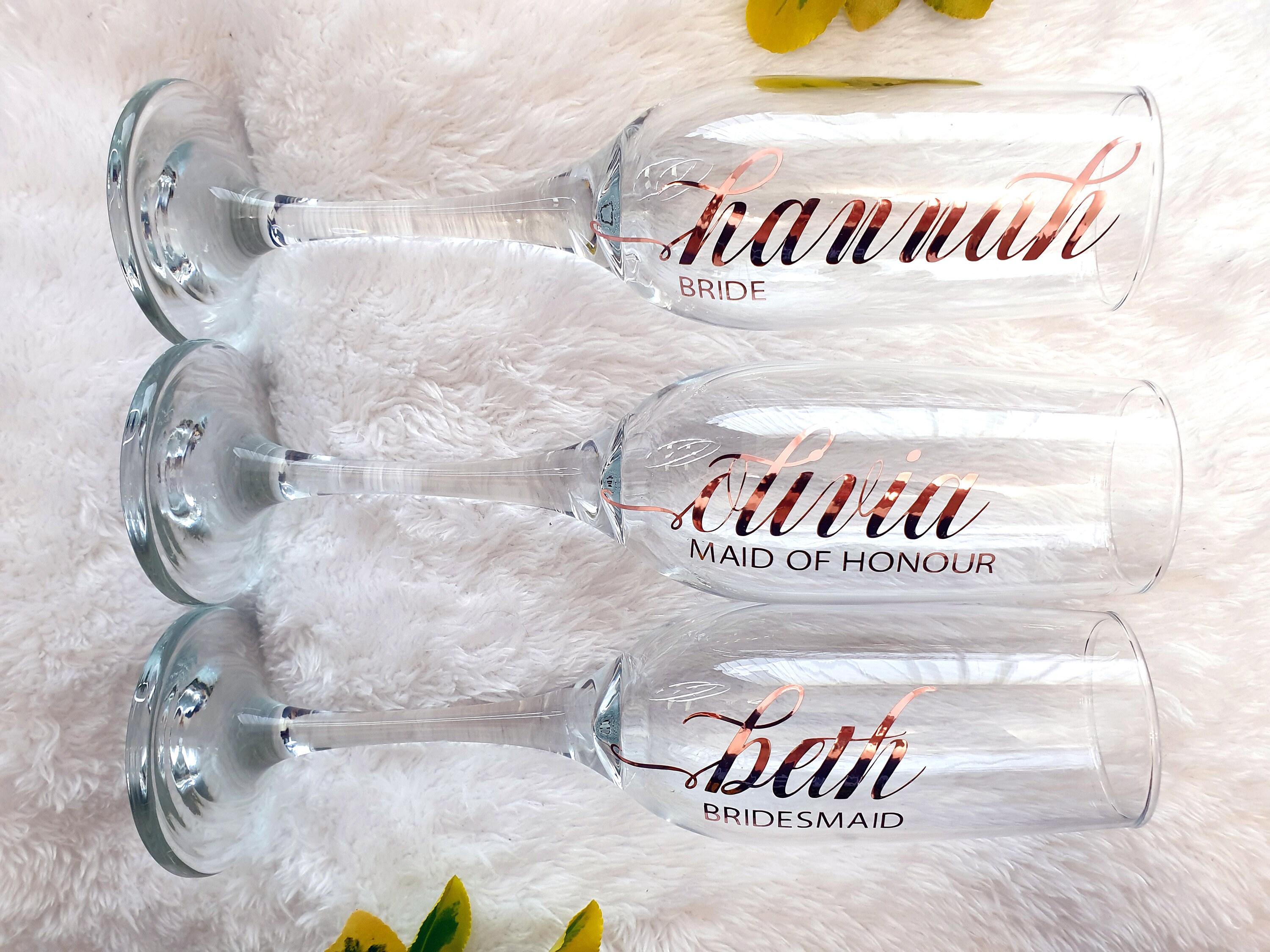 Personalised Wedding Champagne Flutes Glass | Rose Gold Chrome | Brid…