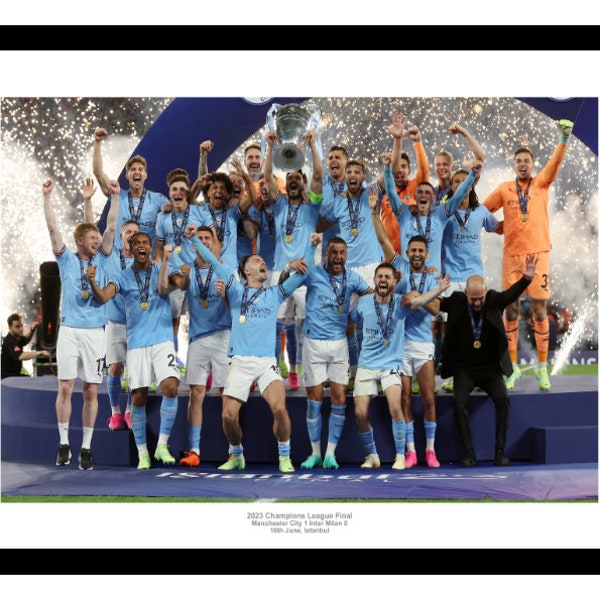 Manchester City 2023 Champions League Final Team Celebrations Photo Memorabilia