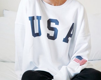 USA Sweatshirt // Oversized Sweater // 4th of July Shirt Women