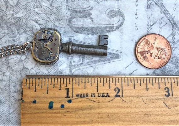 Steampunk Silver Skeleton Key, Steampunk  Small N… - image 2