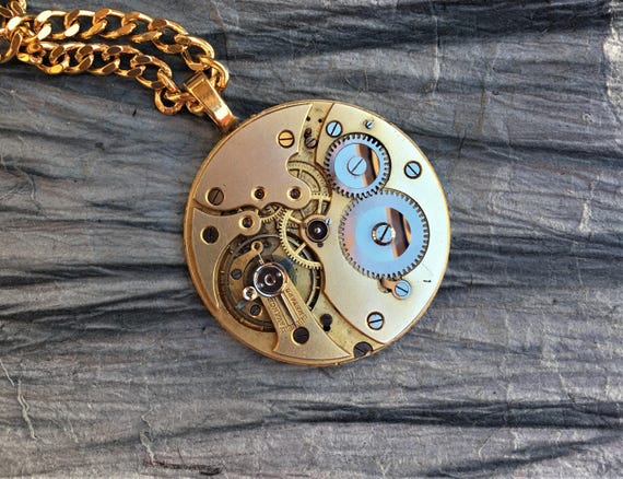 Men's Gold Steampunk Necklace, Steampunk Gold Wat… - image 4