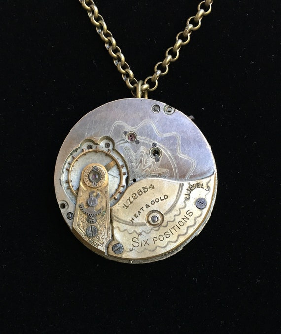 Steampunk Gold Men's Antique Watch Necklace, Stea… - image 1