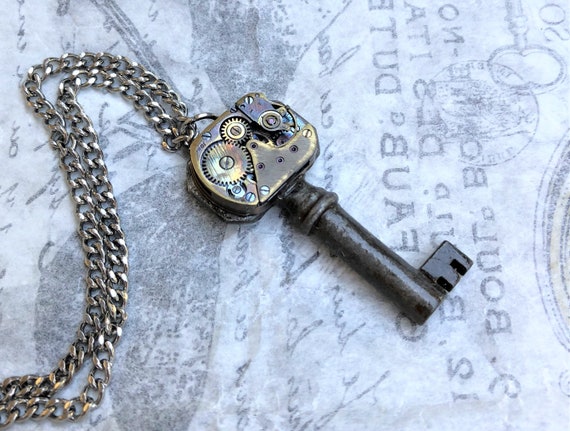 Steampunk Silver Skeleton Key, Steampunk  Small N… - image 1
