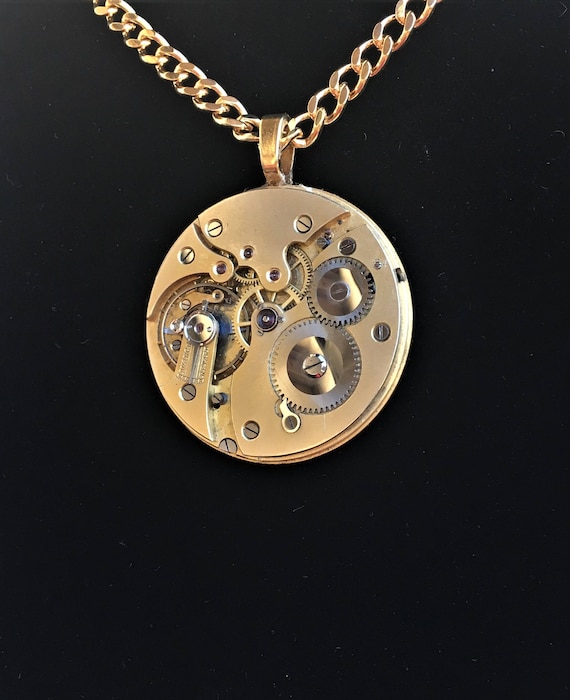 Men's Gold Steampunk Necklace, Steampunk Gold Wat… - image 1