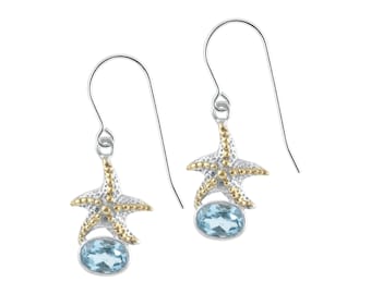 Silver Starfish earrings with Blue Topaz
