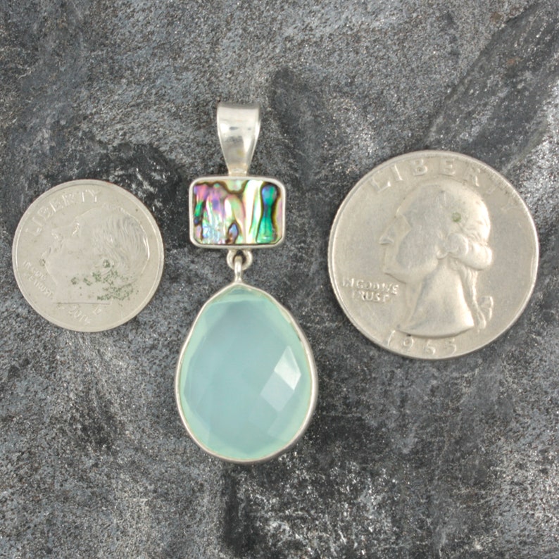 Bring Home the Beach with this Simply Elagant Paua Shell /& Blue Chalcedony Pendant