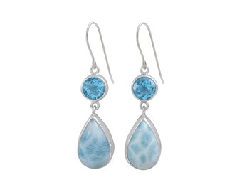 Exquisite Blue Topaz and Larimar Drop Earring