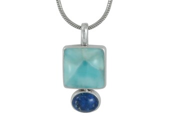 Gorgeous Larimar and Lapis Silver Pendant. The best of the blues!