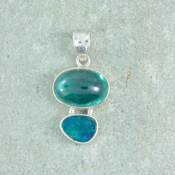 Stunning Silver Opal Pendant with Green Topaz