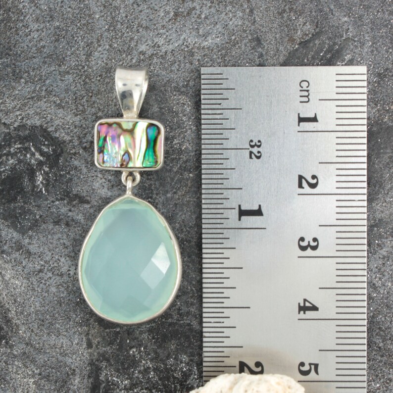 Bring Home the Beach with this Simply Elagant Paua Shell /& Blue Chalcedony Pendant