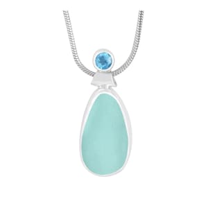 Gorgeous Aqua Sea Glass Pendant with Blue Topaz