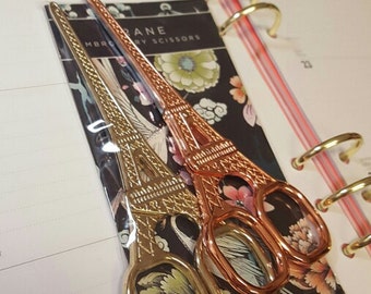 Vintage-looking Rose Gold/Gold Eiffel Tower Scissors // Rose Gold and Gold Stationery