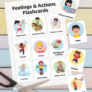 45 schede didattiche stampabili per bambini – Schede didattiche su sentimenti e azioni – Attività educativa – Download digitale