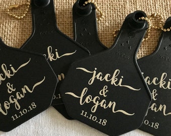 Custom Ear Tag Key Chain - Perfect for Save the Dates ~ Wedding Favors ~ Marketing Giveaways ~ Cattle Ear Tag ~ Livestock Ear Tag Key Ring