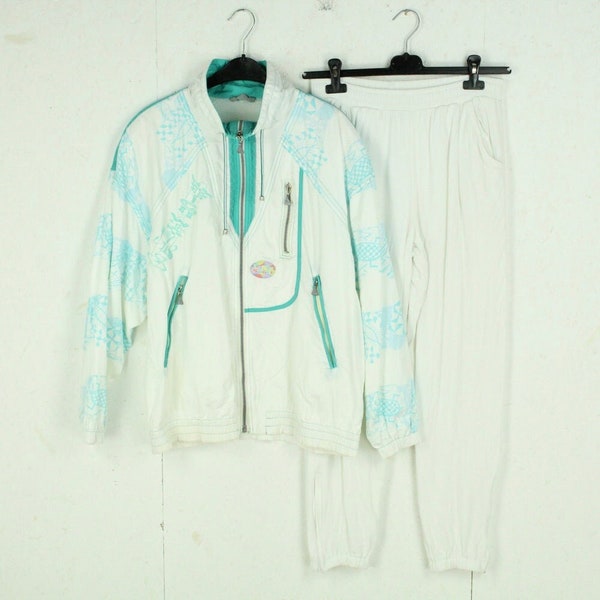Vintage tracksuit size L white turquoise patterned jacket + pants track suite