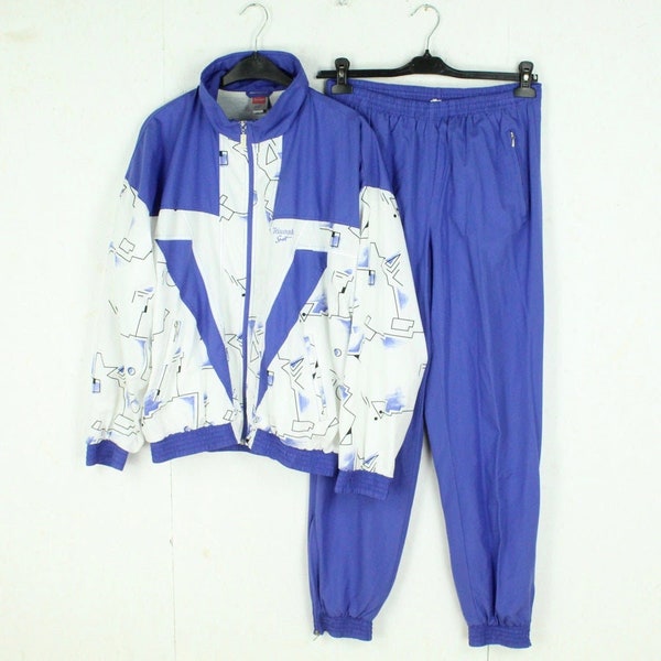 Vintage tracksuit size L blue white patterned jacket + pants track suite