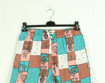 Vintage beach shorts XL Colorful Crazy Pattern