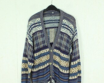 Vintage cardigan size L blue multicolored crazy pattern