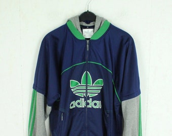 Vintage ADIDAS track jacket size M S multicolored 90s sportswear with logo stitching and hood