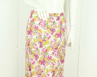 Vintage midi skirt size. M white colorful floral high waist skirt