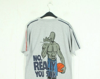 Vintage T-Shirt Size L gray with basketball print + backprint