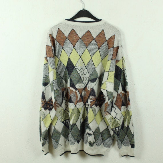 Vintage sweater size L cream multicolored pattern… - image 3