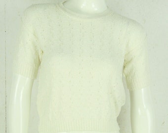 Vintage sweater female size S white plain hole pattern short sleeve knit