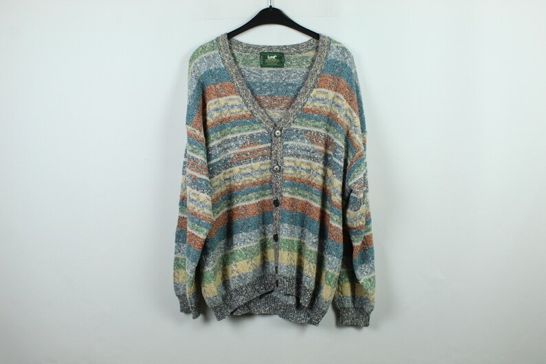 90s Fashion patterned Size L Vintage Knitwear 80s KK12080 90s Clothing Vintage Cardigan 90s