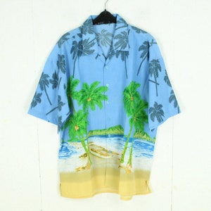 Vintage Hawaiian Shirt Size XL blue colorful palm trees beach image 1