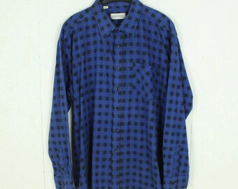 Taille de chemise en flanelle vintage Flanelle à carreaux bleu noir XXL