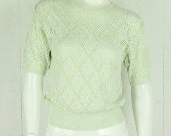 Vintage sweater female size M mint plain hole pattern short sleeve knit