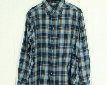 Vintage flannel shirt size L blue brown checked flannel