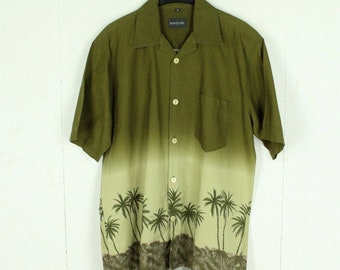 Vintage Hawaiian Shirt Size M olive multicolored palm trees