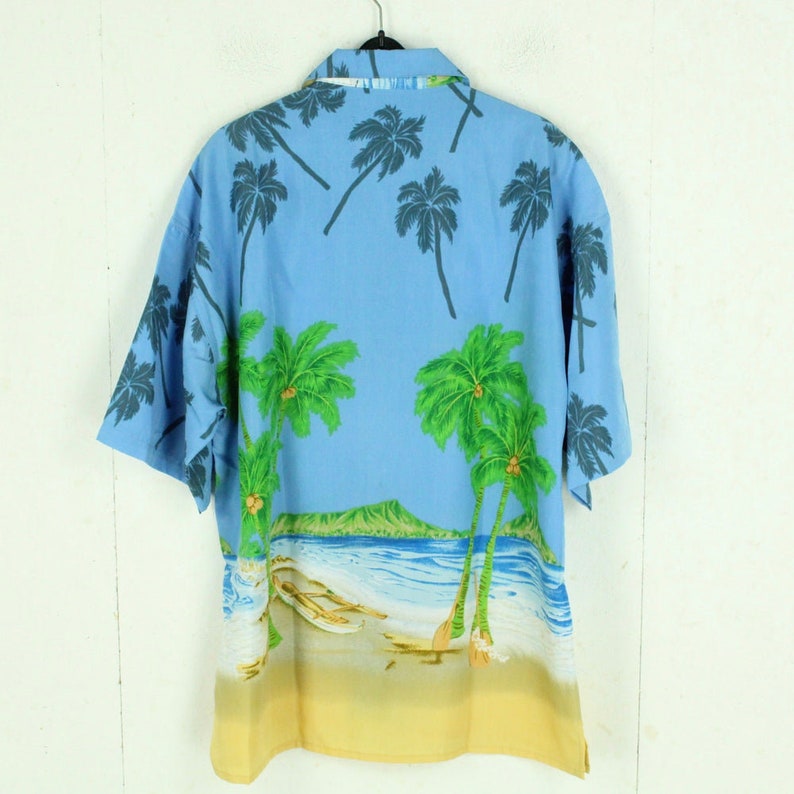 Vintage Hawaiian Shirt Size XL blue colorful palm trees beach image 4