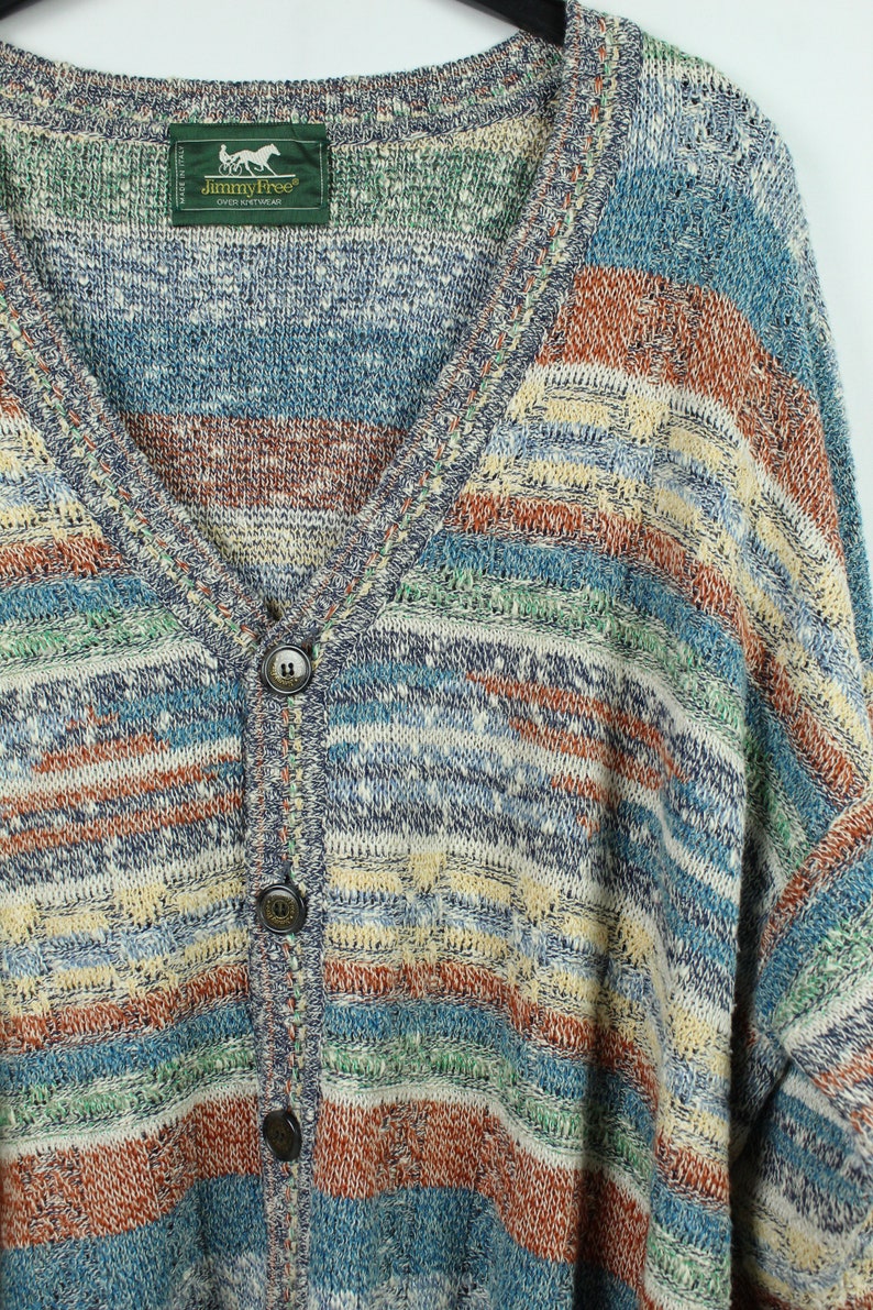 90s Fashion patterned Size L Vintage Knitwear 80s KK12080 90s Clothing Vintage Cardigan 90s