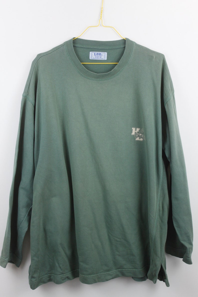 front print lee green KK07334 vintage sweater 90s LEE Vintage Sweatshirt back print lee clothing 90s clothing