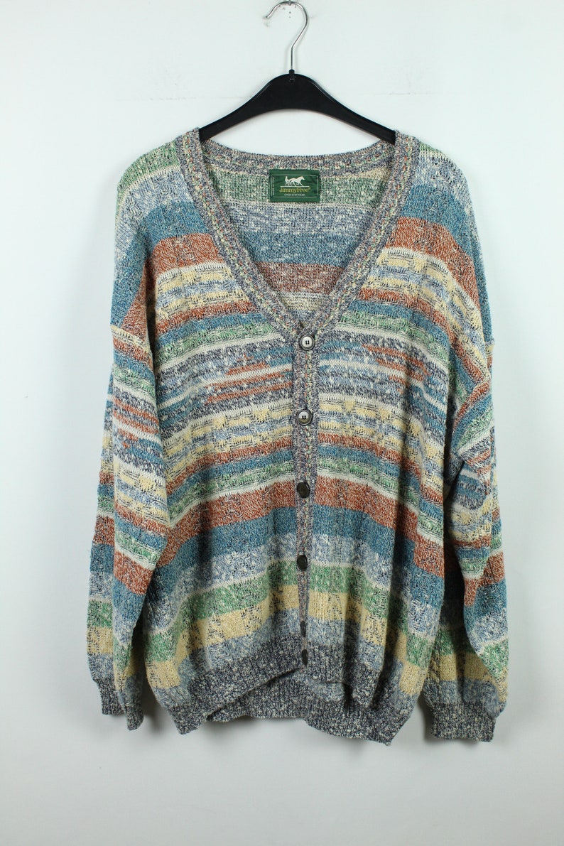 90s Fashion patterned Size L Vintage Knitwear 80s KK12080 90s Clothing Vintage Cardigan 90s