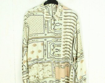 Vintage Bluse Gr. M beige mehrfarbig Crazy Pattern langarm