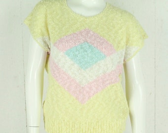 Vintage Sweater Female size M yellow colorful patterned short sleeve knit