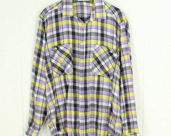 Vintage flannel shirt size L purple multi-colored checked flannel