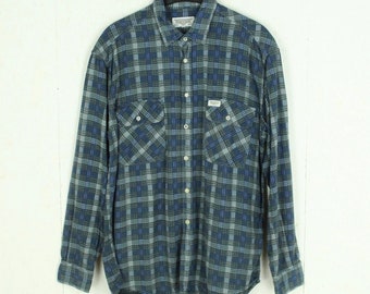 Vintage flannel shirt size L grey blue checked flannel