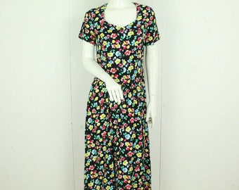 Vintage maxi dress size S black colorful floral dress