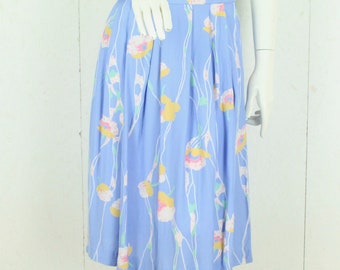 Vintage midi skirt size. L light blue colorful floral high waist skirt