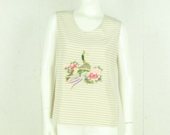 Vintage blouse size L beige white striped top with patch