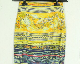 Vintage mini skirt size S colorful crazy pattern high waist skirt