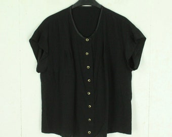 Vintage Bluse Gr. M schwarz uni kurzarm