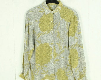 Vintage Bluse Gr. M grau mehrfarbig Crazy Pattern langarm