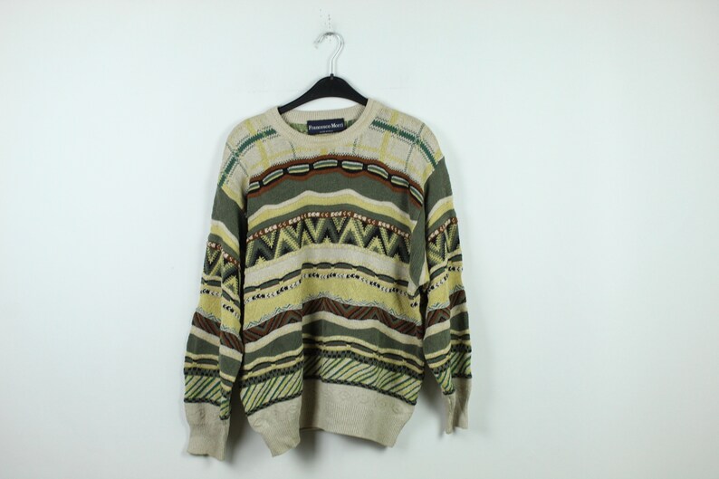 90s clothing KK10365 Size M striped pattern Vintage Sweater 90s jumper Vintage Pullover