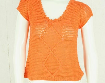 Vintage Sweater Female size S orange plain short sleeve knit